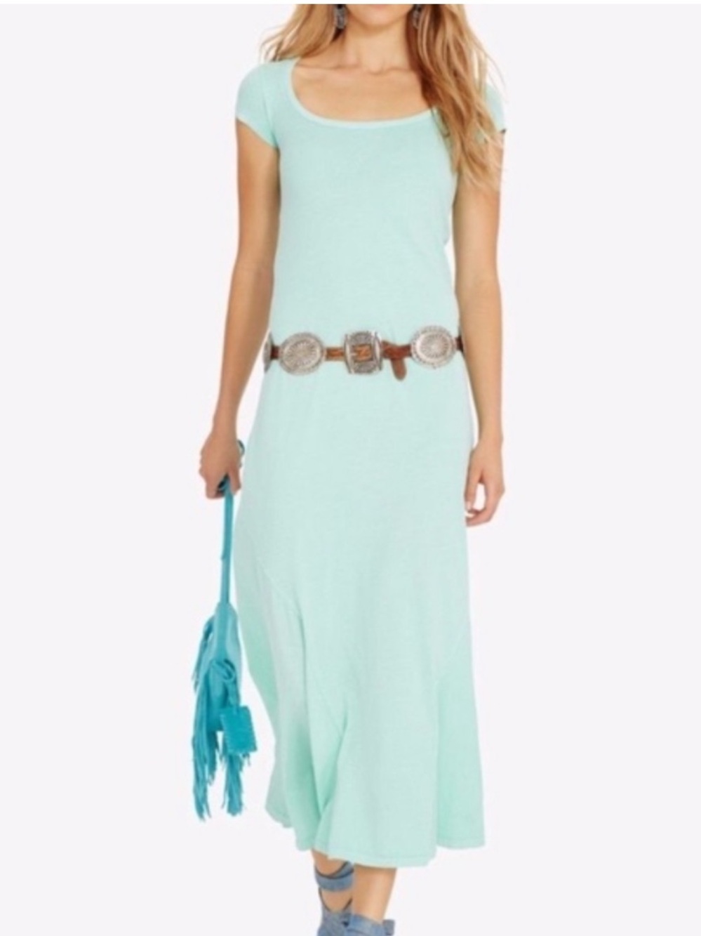 Ralph Lauren Mint Scoop-Neck Maxi Cotton T Shirt  Dress